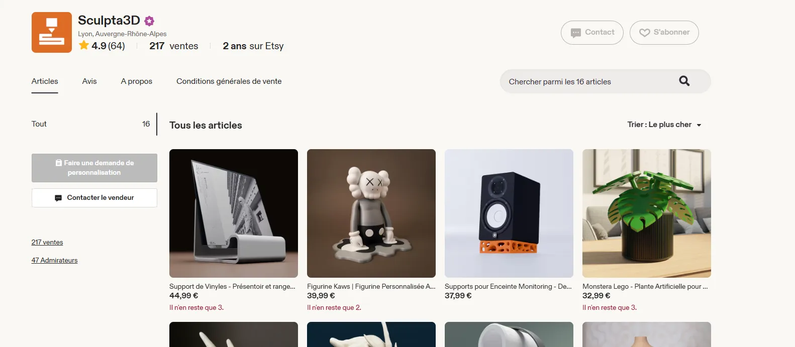 Aperçu de la boutique Sculpta3D sur Etsy