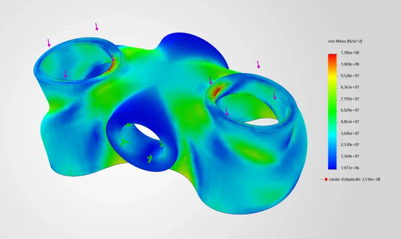 Simulation des contraintes de von Mises sur une pièce mécanique, avant impression 3D